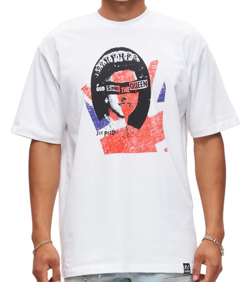 Camiseta RE:COVERED X Sex Pistols para hombre, "God Save the Queen", de algodón con estampado grande, cuello redondo, RCBVD3845 blanca