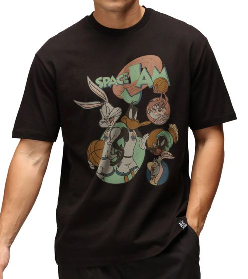 T-shirt homme RE:COVERED X LOONEY TUNES, imprimé Space Jam, col rond en coton, RCWARN550, noir