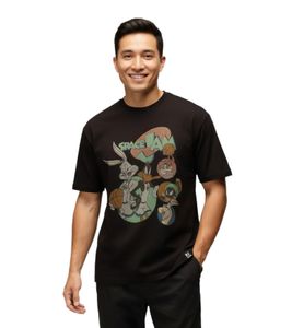T-shirt homme RE:COVERED X LOONEY TUNES, imprimé Space Jam, col rond en coton, RCWARN550, noir T-shirt homme RE:COVERED X LOONEY TUNES, imprimé Space Jam, col rond en coton, RCWARN550, noir