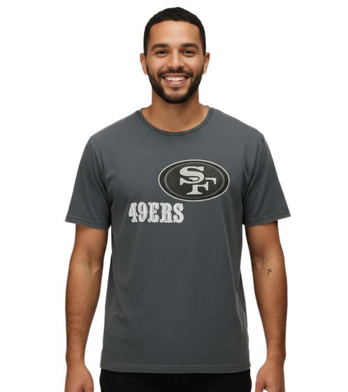 RE:COVERED X NFL San Francisco 49ers Camiseta de Hombre con Estampado de Logo, Cuello Redondo de Algodón, RCNFL1317A Gris