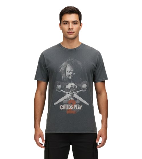 RE:COVERED X Chucky 2 Child's Play Herren T-Shirt mit Puppen-Print Baumwoll-Shirt Rundhals-Shirt RCUNV2572 Grau