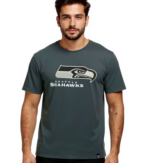 RE:COVERED X NFL Seattle Seahawks Herren T-Shirt mit Logo-Print Baumwoll-Shirt Rundhals-Shirt RCNFL1317J Grau