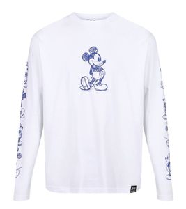 RE:COVERED X Disney Unisex Long-Sleeve mit Mickey-Maus-Print Baumwoll-Pullover RCDIF2050 Weiß