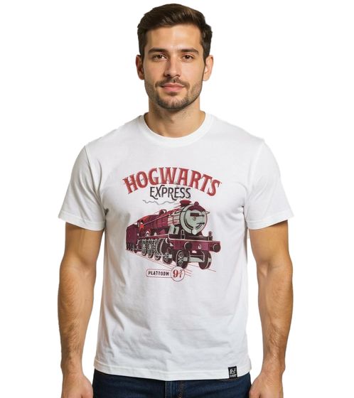 RE:COVERED X Harry Potter Camiseta de algodón para hombre Hogwarts Express con cola grande RCWIZ560 Blanca