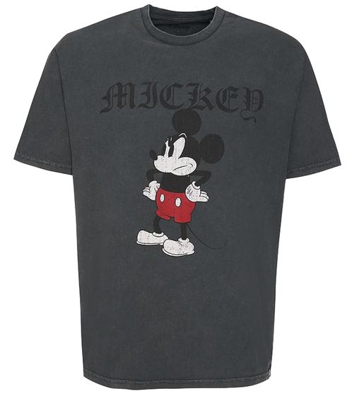 RE:COVERED X Disney Herren T-Shirt mit Grumpy Mickey Print Baumwoll-Shirt Rundhals-Shirt MMDIS2690B Grau