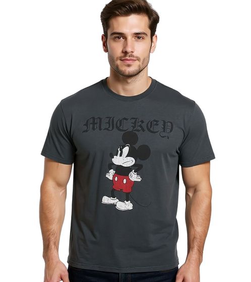 RE:COVERED X Disney Herren T-Shirt mit Grumpy Mickey Print Baumwoll-Shirt Rundhals-Shirt MMDIS2690B Grau