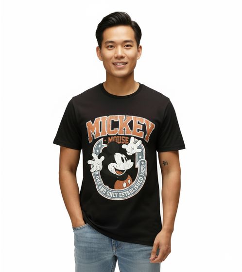 RE:COVERED X Disney Herren T-Shirt Mickey Mouse the one and only Print Baumwoll-Shirt Rundhals-Shirt RCDIF2051 Schwarz