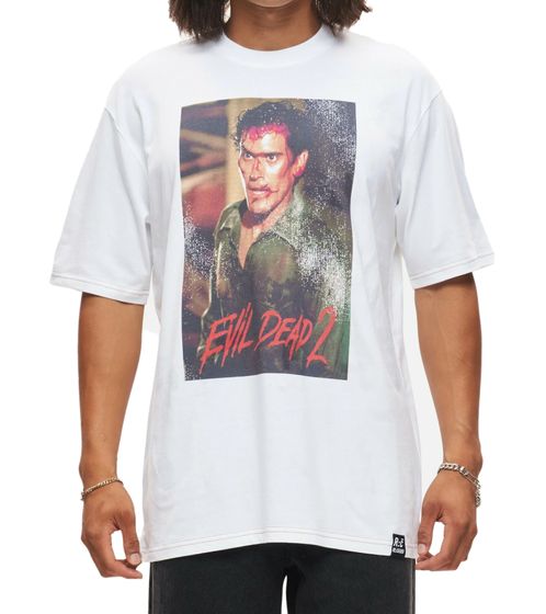 RE:COVERED X Studio Canal Camiseta de hombre EVIL DEAD 2 de algodón con estampado grande, cuello redondo, RCSTC127 Blanco