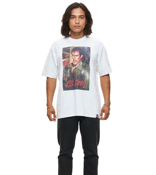 RE:COVERED X Studio Canal Herren T-Shirt EVIL DEAD 2 Baumwoll-Shirt mit großem Print Rundhals-Shirt RCSTC127 Weiß
