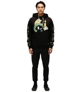 RE:COVERED X LOONEY TUNES Herren Kapuzen-Pullover mit Martian Marvin-Print Baumwoll-Hoody Langarm-Shirt RCWARN549 Schwarz RE:COVERED X LOONEY TUNES Herren Kapuzen-Pullover mit Martian Marvin-Print Baumwoll-Hoody Langarm-Shirt RCWARN549 Schwarz
