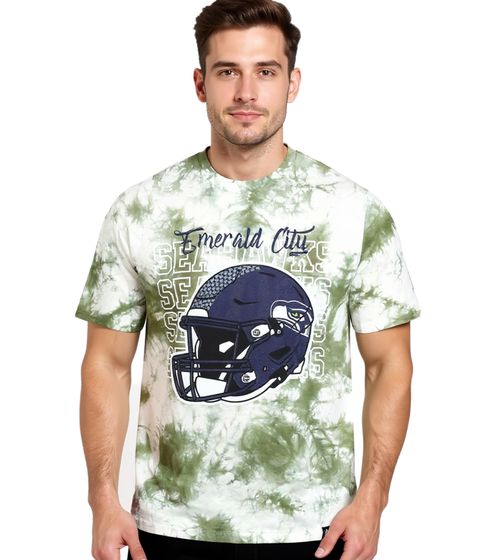RE:COVERED X NFL Seattle Seahawks Herren T-Shirt mit Logo-Print Baumwoll-Shirt Rundhals-Shirt RCNFL1389 Grün
