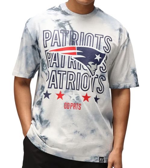 Camiseta RE:COVERED X NFL para hombre con estampado de los New England Patriots, cuello redondo de algodón, RCNFL1382 Azul