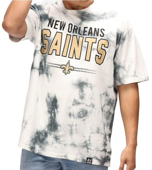 Camiseta RE:COVERED X NFL para hombre, de algodón, con letras del logo de los New Orleans Saints y cuello redondo, RCNFL1395, gris