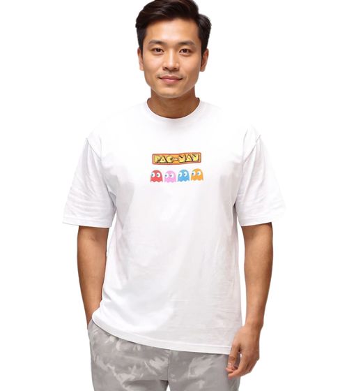 RE:COVERED X PAC MAN Herren T-Shirt Fruit Eyes Baumwoll-Shirt mit großem Rückenprint Rundhals-Shirt RCPCM289 Weiß