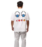 T-shirt da uomo RE:COVERED X PAC MAN Fruit Eyes, in cotone con grande stampa sul retro, girocollo, RCPCM289 Bianco