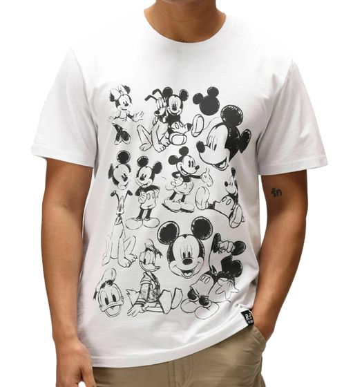 RE:COVERED X Disney Herren T-Shirt mit großem Mickey Mouse and Friends Print Baumwoll-Shirt Rundhals RCDIF2048 Weiß