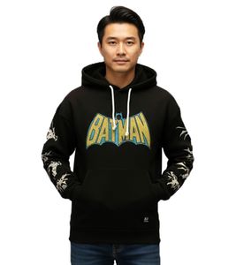 RE:COVERED X DC Herren Kapuzen-Pullover mit BATMAN Logo Baumwoll-Hoody Langarm-Shirt RCWARN554 Schwarz RE:COVERED X DC Herren Kapuzen-Pullover mit BATMAN Logo Baumwoll-Hoody Langarm-Shirt RCWARN554 Schwarz