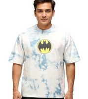 Camiseta RE:COVERED X DC para hombre, BATMAN, de algodón dividido, con diseño tie-dye, cuello redondo, RCWARN553 gris