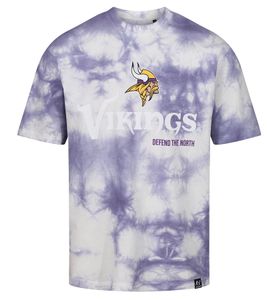 RE:COVERED X NFL Herren T-Shirt Minnesota Vikings Logo-Schriftzug Baumwoll-Shirt Rundhals-Shirt RCNFL1390 Weiß/lila