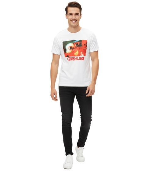 RE:COVERED X GREMLINS Herren T-Shirt mit großem Foto-Print Rundhals-Shirt RCWARN557 Weiß