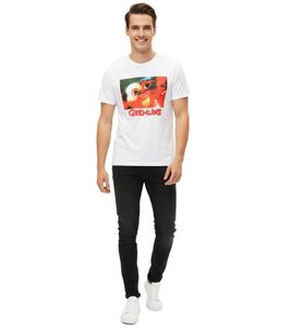 RE:COVERED X GREMLINS Herren T-Shirt mit großem Foto-Print Rundhals-Shirt RCWARN557 Weiß RE:COVERED X GREMLINS Herren T-Shirt mit großem Foto-Print Rundhals-Shirt RCWARN557 Weiß