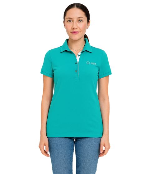 Mercedes-Benz AMG Petronas F1 MAPF1 Polo Damen Baumwoll-Shirt Polo-Shirt mit Team-Logos und farblichen Akzenten Kurzarm-Shirt 701227044 002 Türkis-Grün