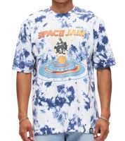 Camiseta RE:COVERED X Space Jam para hombre con estampado frontal en efecto tie-dye, cuello redondo de algodón, RCWARN751 Azul