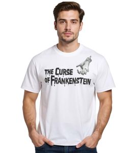 T-shirt homme RE:COVERED X HAMMER Horror, La Malédiction de Frankenstein, en coton, grand imprimé dans le dos, col rond, blanc, RCSTC108 T-shirt homme RE:COVERED X HAMMER Horror, La Malédiction de Frankenstein, en coton, grand imprimé dans le dos, col rond, blanc, RCSTC108