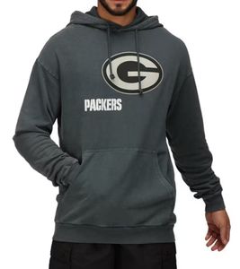 RE:COVERED X NFL Green Bay Packers Herren Kapuzen-Pullover mit Logo-Schriftzug Baumwoll-Hoody RCNFL1318E Grau