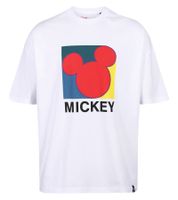 RE:COVERED X Disney Men's T-Shirt with Large Mickey Mouse Print, Round Neck, White