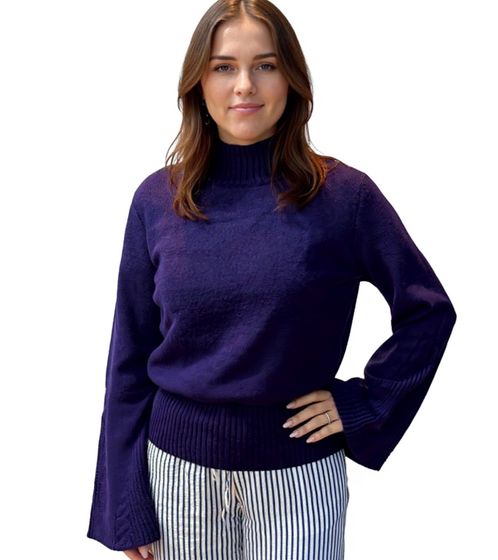 Damen Sweatshirt Strick-Pullover mit Trompeten-Ärmel Sommer-Pullover Langarm-Shirt 920021 Lila