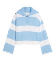 Pull femme en maille à boutons, rayé en coton 971190 Blanc/Bleu clair