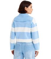 Pull femme en maille à boutons, rayé en coton 971190 Blanc/Bleu clair