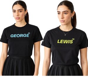 T-shirt femme Mercedes-Benz AMG Petronas F1 MAPF en coton à manches courtes 70122712 George Russell ou Lewis Hamilton Noir
