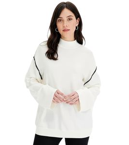 Maglione da donna con collo alto e cuciture decorative - Maglione oversize in maglia 954790 Bianco panna Maglione da donna con collo alto e cuciture decorative - Maglione oversize in maglia 954790 Bianco panna