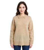 Damen Strick-Pullover mit Kent-Kragen Oversized Alltags-Pullover Sweater 924028 Beige