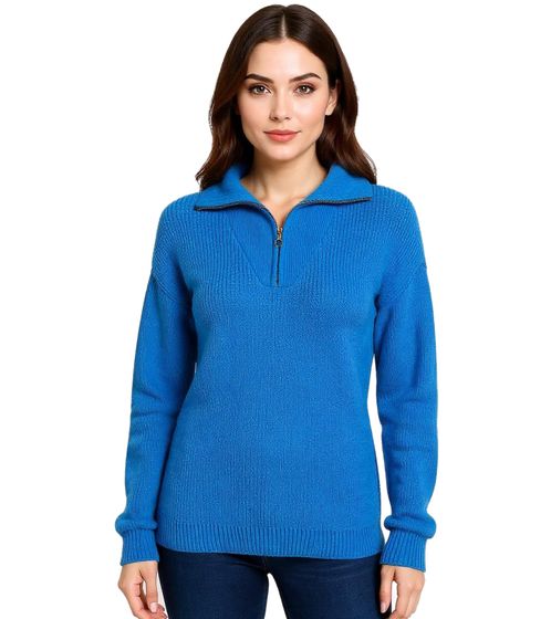 Damen Strick-Pullover figurumspielender Strick-Troyer Stehkragen-Pulli Alltags-Pullover 953345 Blau