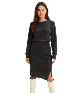 Damen Midi-Rock stylischer Strick-Rock mit Gummibund Große Größen 932509 Anthrazit melliert Damen Midi-Rock stylischer Strick-Rock mit Gummibund Große Größen 932509 Anthrazit melliert