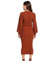 Women's Midi Skirt, Stylish Knit Skirt with Elastic Waistband, 974115 Rust Brown