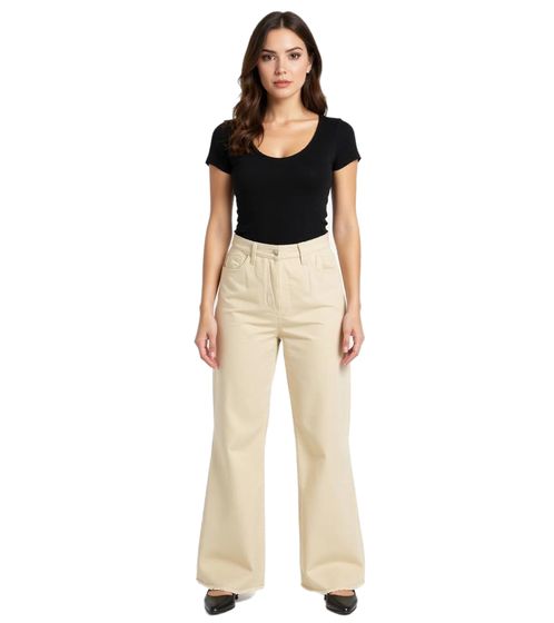 Women's Thermal Cotton Denim Jeans, 5-Pocket Style, Flared Trousers, 953493 Beige