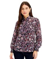 Camicetta da donna, camicetta estiva alla moda in chiffon con stampa floreale, taglie comode 975299 Blu scuro/Rosa/Viola