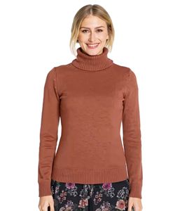 Maglione dolcevita da donna in maglia fine in puro cotone 948430 Marrone Maglione dolcevita da donna in maglia fine in puro cotone 948430 Marrone