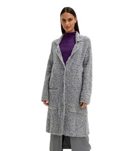 Cárdigan largo para mujer con bolsillos y contenido de lana 917644 gris