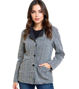 Damen Kurz-Mantel nachhaltiger Herbst-Mantel karierte Herbst-Jacke 922470 Dunkelgrau Damen Kurz-Mantel nachhaltiger Herbst-Mantel karierte Herbst-Jacke 922470 Dunkelgrau