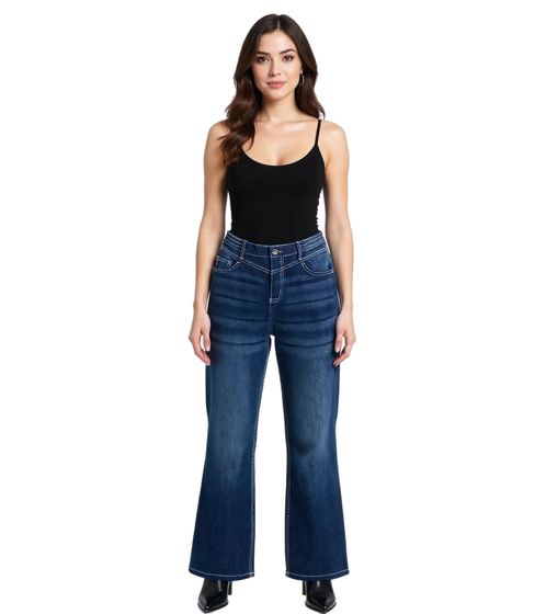 Damen Jeans-Hose Schlag-Hose Denim Jeans im 5-Pocket-Style 937274 Blau
