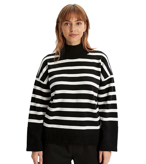 Damen Strick-Pullover gestreifter Feinstrick-Pulli mit weiten Ärmeln 933284 Schwarz/Weiß