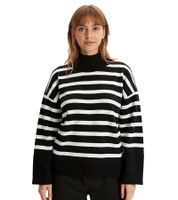 Damen Strick-Pullover gestreifter Feinstrick-Pulli mit weiten Ärmeln 933284 Schwarz/Weiß