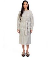 Soft women's midi dress, basic knit dress with tie belt, long-sleeved dress, 929118, beige