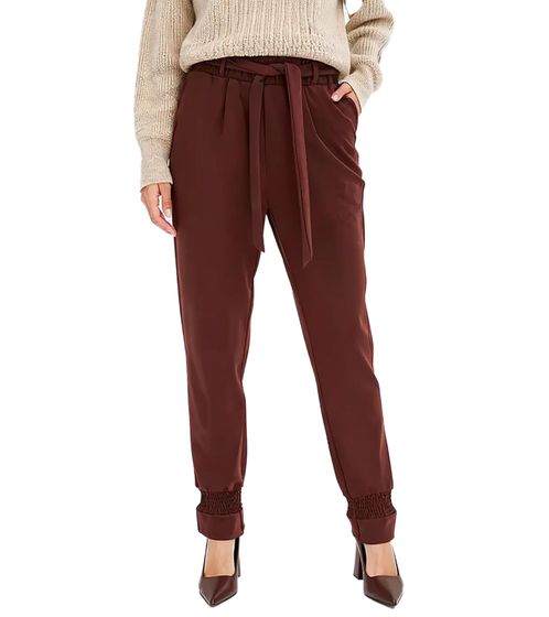 Damen Sommerhose knöchellange Paperbag-Hose mit Bindegürtel 956118 Braun