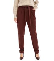 Women's Summer Trousers, Ankle-Length Paperbag Trousers with Tie Belt, 956118 Brown